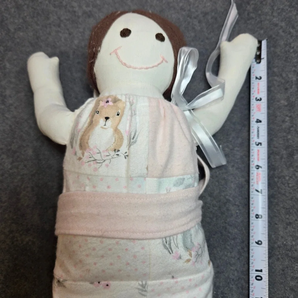 Handmade Cloth Rag Doll Brown Yarn Braid‎ Pink Woodland Deer Outfit 18 In Unique